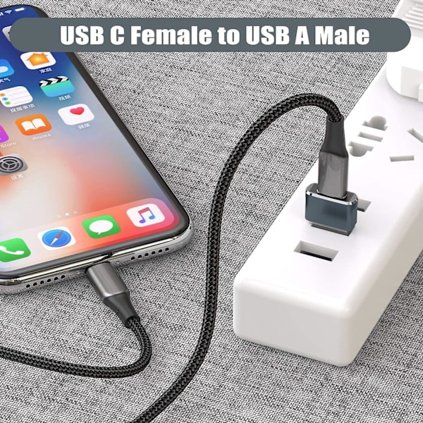 2 stk. USB til USB C-adapter 2 stk., USB C hun til A han-oplader T
