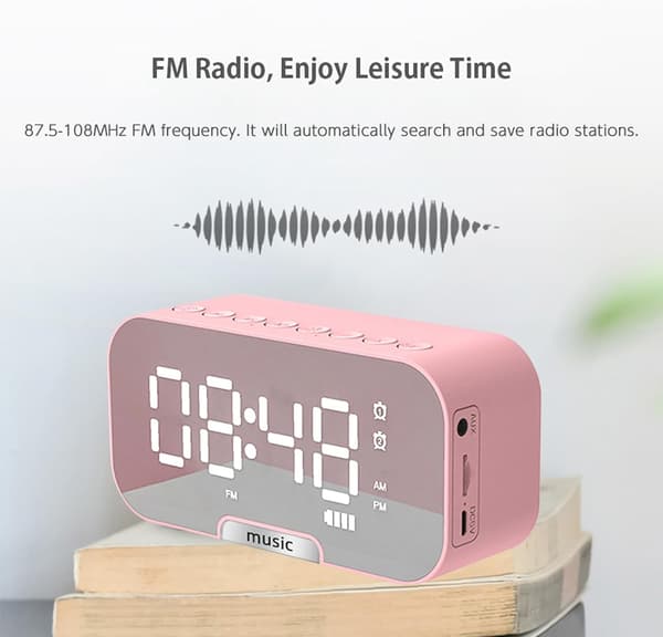 Digital Väckarklocka med Spegelyta (Rosa)
