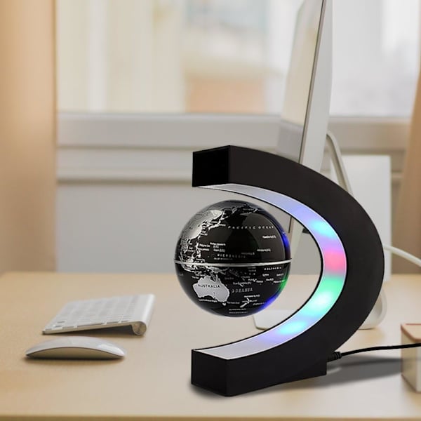 Globus med magnetisk levitasjon, C-formet LED-lys, flytende jordklode, verdensdekorasjon, Mova-globus, gaver til menn, roterende levitasjonskart