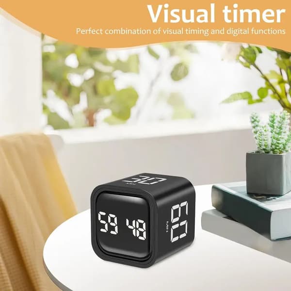 Multifunktionel kube-timer - Digitalt ur med stort LCD-display, 5/10/30/60 min. & nedtælling til studier, arbejde, køkken, sengebord