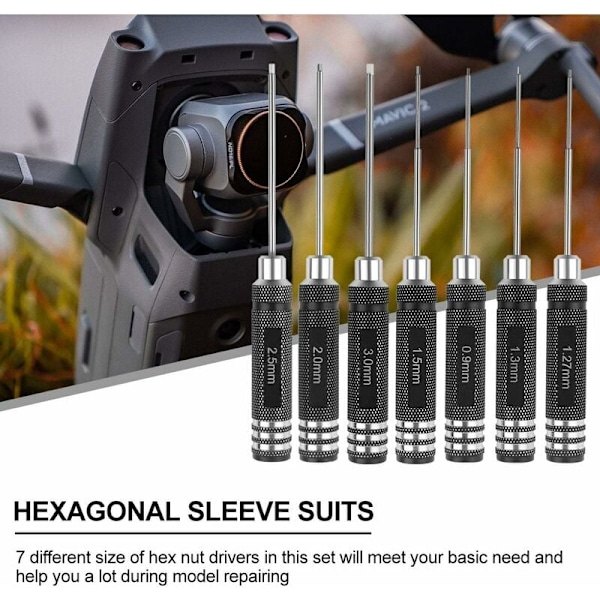 7 st Hex-skruvmejsel, RC-skruvmejselverktygssats (0,9 mm 1,27 mm 1,3 mm