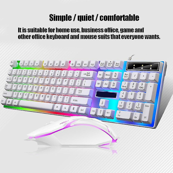 Trådbundet speltangentbord och mus set färgglad LED-bakgrundsbelyst USB spel tangentbord mus för bärbar dator PC vit