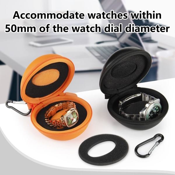 1 bärbart runt urförvaringsfodral för alla klockor under 50 mm (2 orange delar)