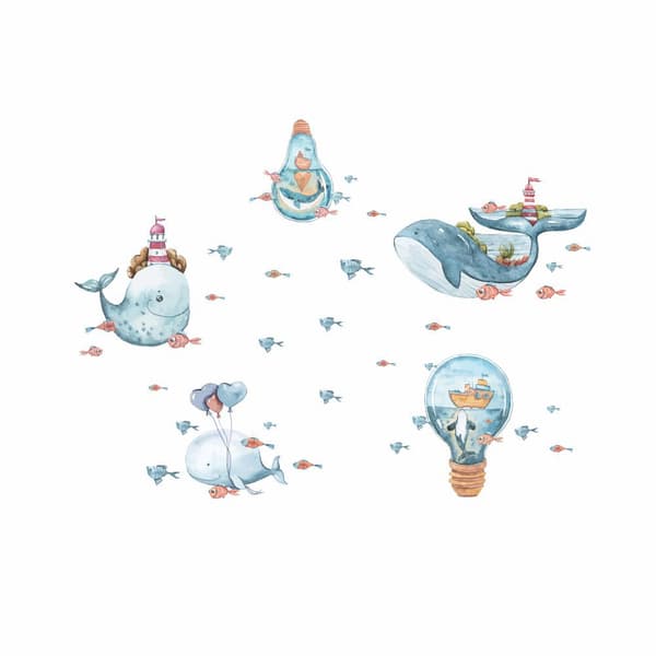 Set med 4 stora undervattensvärld valväggdekaler, väggdekaler