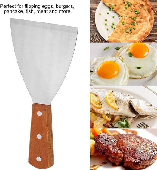 1 stk rustfritt stål stekespatel, trehåndtak, non-stick