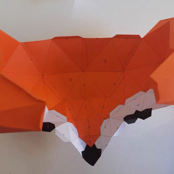 1 stk. Ræv på Månen 3D Papirskulptur Kunst Væghæng