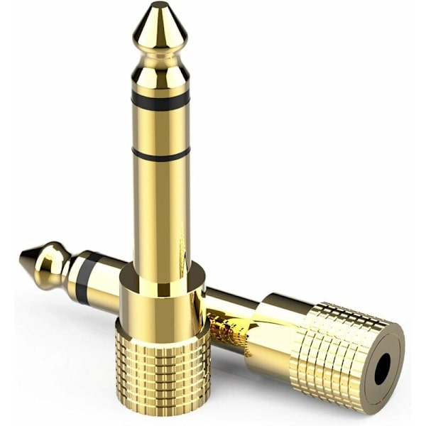 6,35 mm han til 3,5 mm hun lydjacksadapter, 3,5 til 6,35 mm forgyldt adapter til guitar, klaver, forstærker, kæde, smartphone - 2-pak