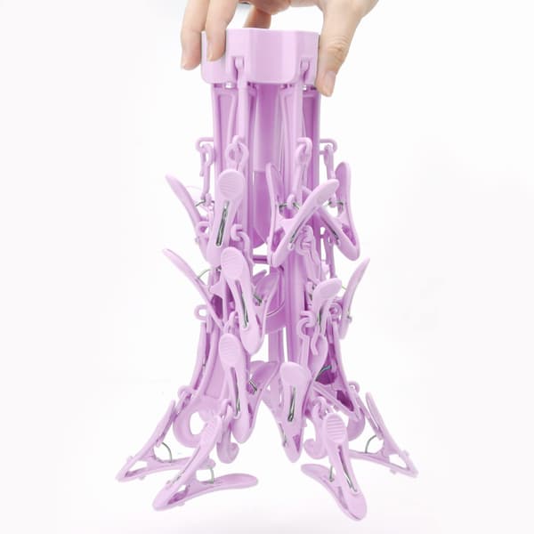 1 pink 24-klips foldbar sokkeholder til tørrestativ
