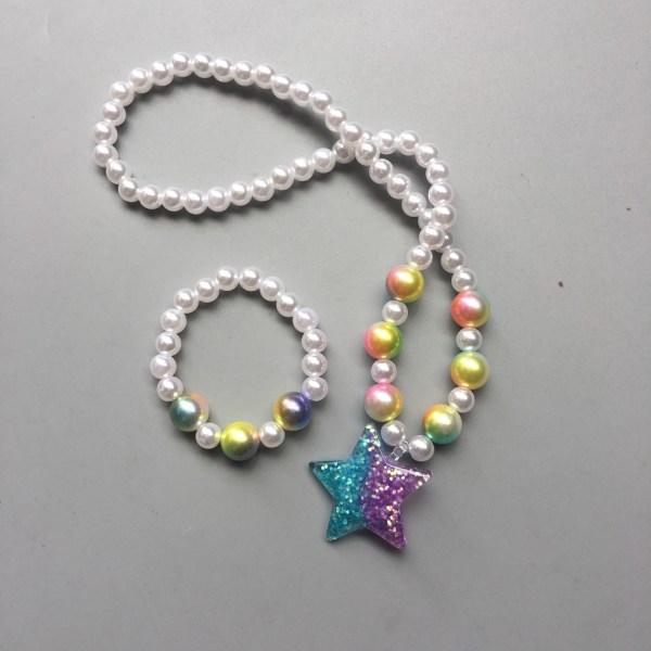 Necklace Bracelet Set - White Pearl Star Girl Jewellery Set,