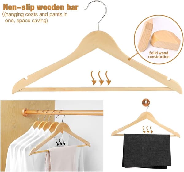 Solid Wood Adults Hangers, 32 Pack Wooden Coat Hanger with