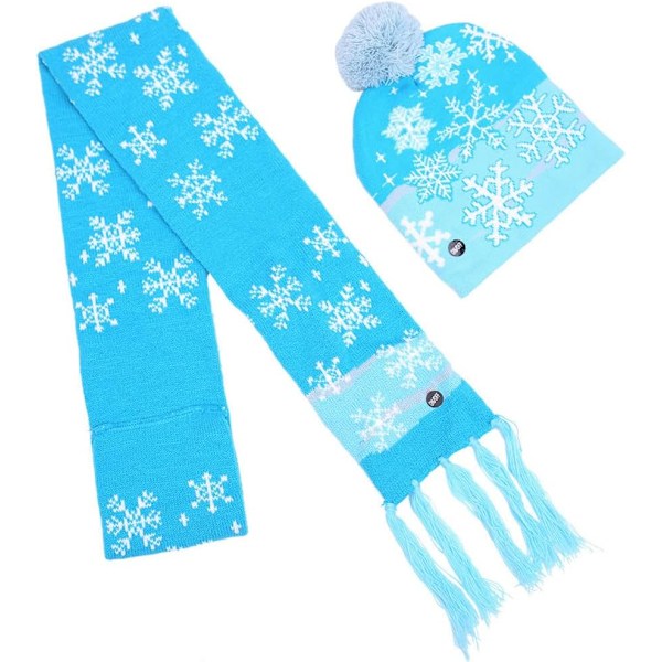 2-delt jule-LED-lys beanie-lue og skjerf strikket lue jule-beanies for voksne barn vinter varm julelue