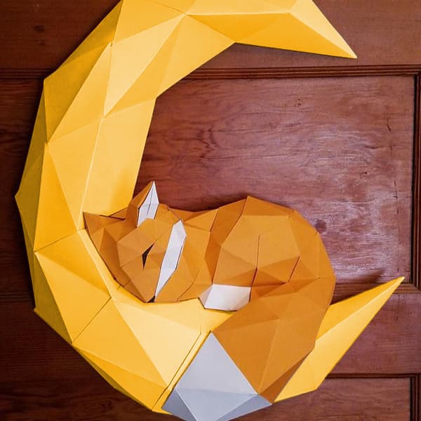 1 st. Origami Väggdekor Räv Pappers Trophy DIY Pappershantverk 3D Vägg
