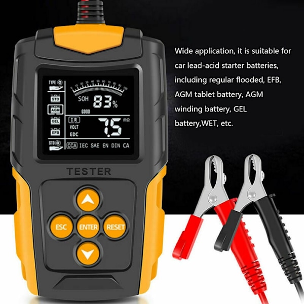 12V/24V Bilbatteritest, LCD Digital Batterianalysator, Soh Soc