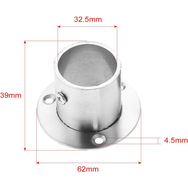 Pack of 4 Stainless Steel Wardrobe Flange, Pipe, Bracket and