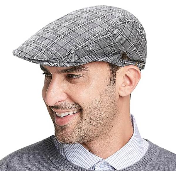 Platt Keps Vintage Stil Rutig Basker (Grå), Newsboy Kep Justerbar