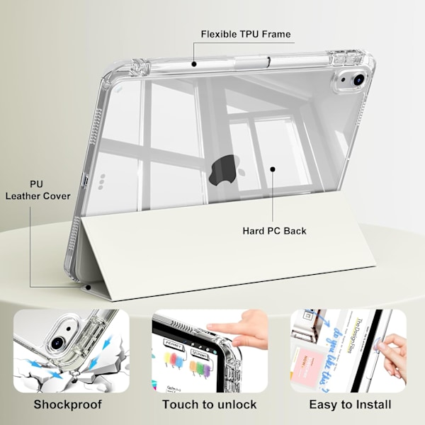 Fodral för iPad Air 6:e 5:e 4:e generationen 10,9 tum, med plats för penna, grå
