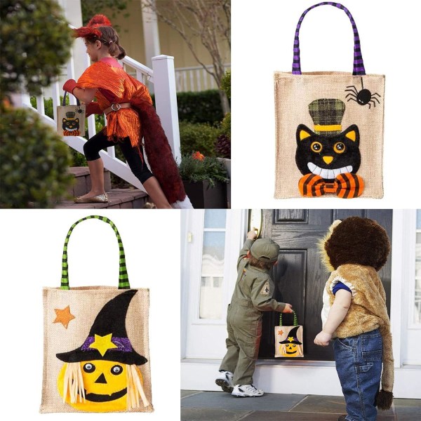 4 Halloween-bæreposer i lin, godteriposer for barn