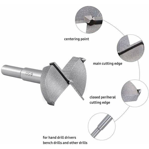Trespanner for tre, 50MM karbid treskjærer, installasjon av sfæriske dører i tre, skuffer, kryssfiner, hjelper deg med å raskt lage rene flate bunnhull i tre