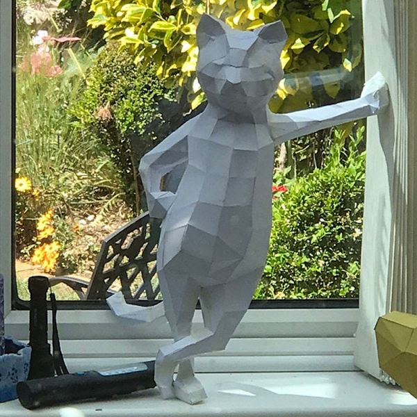 1 stk Håndlaget Papir 3D Geometrisk Origami Katt Figur Desk eller