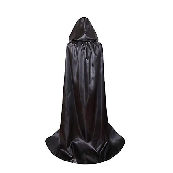 170cm Sort Hætte Kappe Lang Fløjl Kostume Halloween Karneval Jul Udklædning Voksen Mænd Kvinder