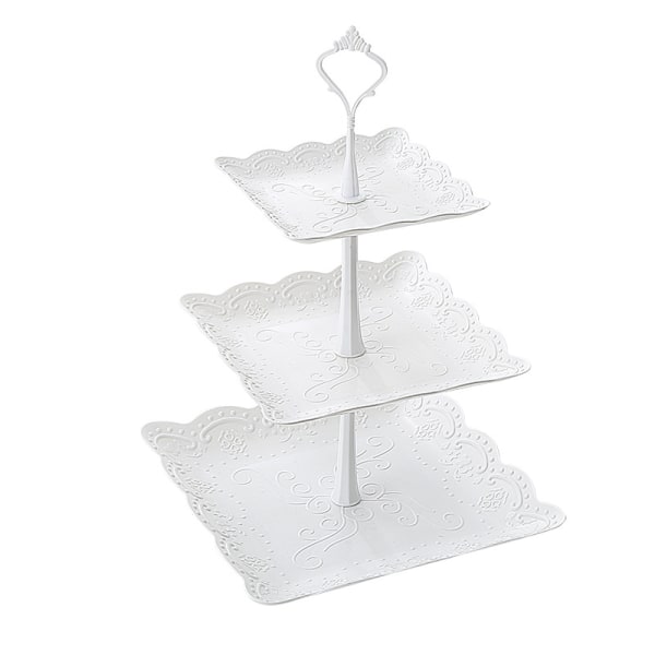 1 stk (Hvid, firkantet) Plastik Cupcake Stativ, Kage Display Lagdelt