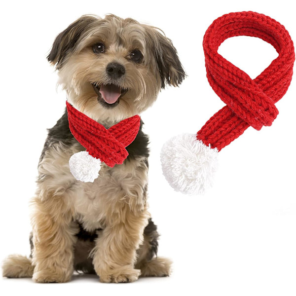 Julehundekatte Julemandssjal, Hundevinterstrikket Sjal Kæledyrs Vinterhals Varmt Tøj med Hvid Poms Pom Pom Party Dr
