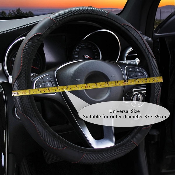 Elastic Carbon Fiber Leather Car Steering Wheel Cover, Non-Slip,