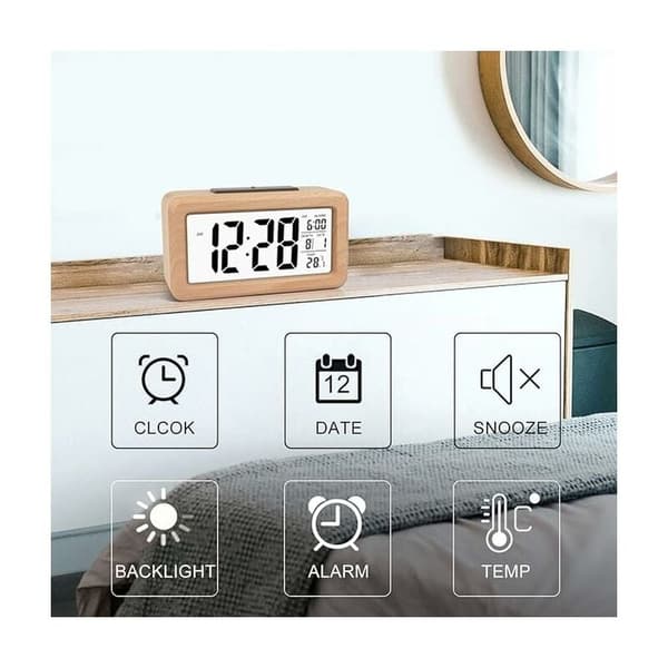 Enkel inställning Trä Digital väckarklocka med temperatur, Digital