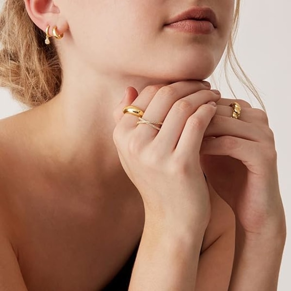 14K Guldförgylld X-Ring Simulerad Diamant CZ Korsring för Kvinnor
