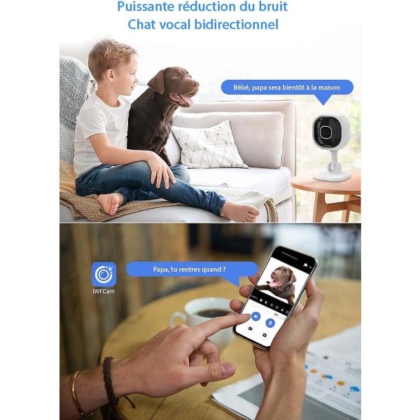 1080p Wi-Fi innendørs sikkerhetskamera med bevegelsesdeteksjon, nattsyn, toveis lyd, babymonitor med kamera, hundekamera