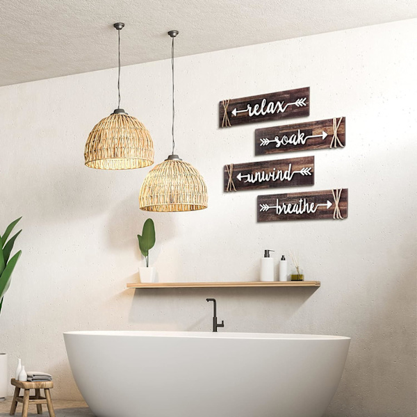 4 stycken badrumsväggsdekorationer Soak Relax Breathe Farmhouse Trä