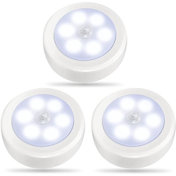 3Pack LED-rörelsesensorlampor inomhus, garderobsbelysning, batteri