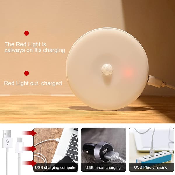 3 st Ultra-tunna LED-nattlampor med rörelsesensor, USB