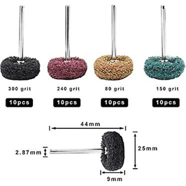 40 st 25 mm slipande polerhjul, polertillbehör för Dremel roterande verktyg - brunt 80 korn / grönt 150 korn / rött 240 korn / svart 300 korn, skurning