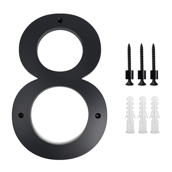 10 tommer husnummerskilt (8, svart) Moderne dørnummerskiltplate sinklegering husadressenummer