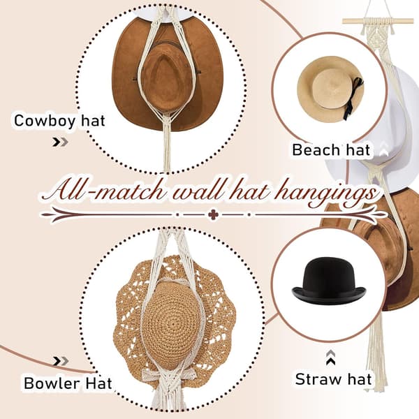 Makrameehatturipustimet Boho Hat Rack Cowboy Hat Hanger Oven Oven