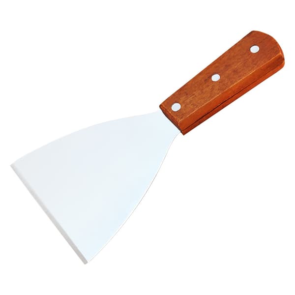 1 stk rustfritt stål stekespatel, trehåndtak, non-stick