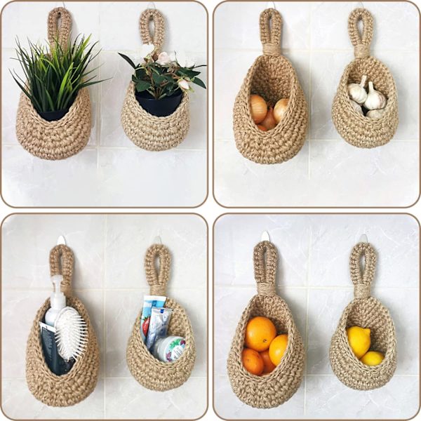 Veggmonterte frukt- og grønnsakskurver, Jute Dråpeform