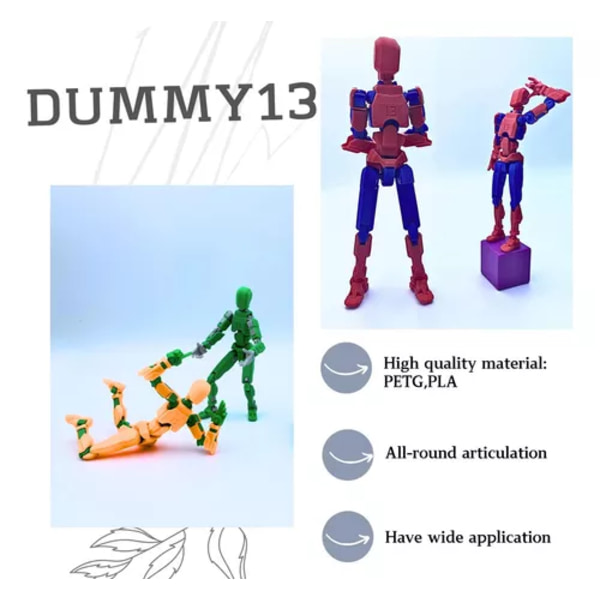 Dummy13 3D-Printet Actionfigur 5.54 Tommer (Sort)
