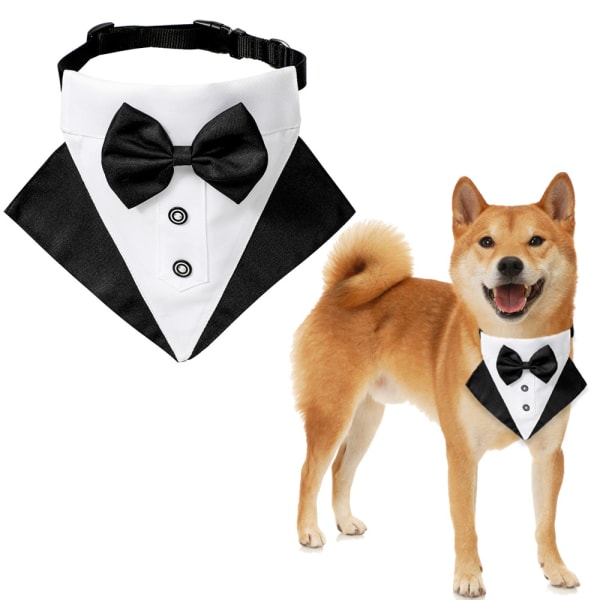 Formal Tuxedo Dog Tie (S-Black), Wedding Dog Tie, Adjustable Dog