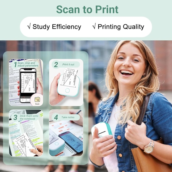 Minivärmeprinter - Fickvänlig Kompakt Trådlös Bluetooth Bärbar Mobil Kvittoprinter Kompatibel med iOS & Android
