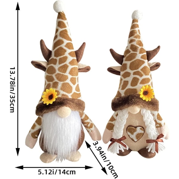 2 stk. Ansiktsløs dukke, sjiraff, ingen grader, solsikke mønster, supermyk skjegg, ansiktsløs dukke tilbehør, hjemmedekor for kvinner