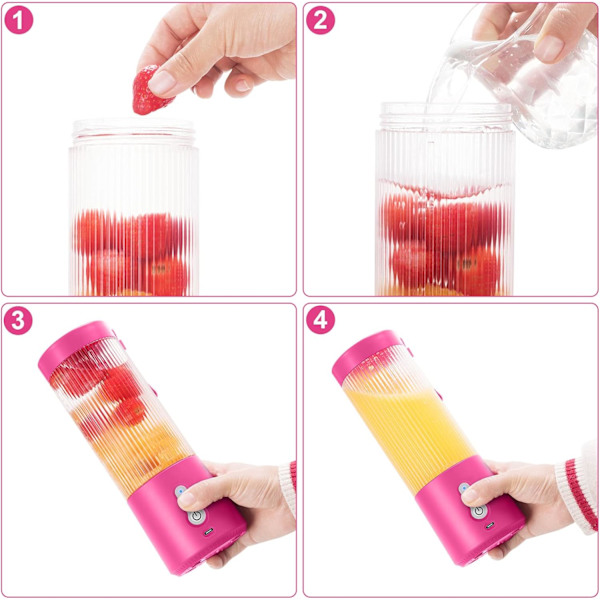 Bärbar Blender, 15.2Oz USB Laddningsbar Blender för Shakes och Smoothies med 6 Blads Juicerkopp, BPA-Fri Plast