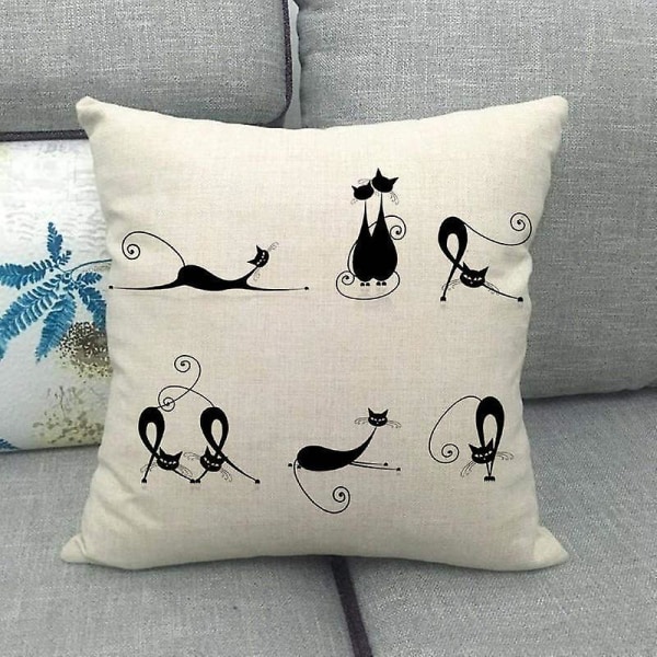 Sæt med 20 stk. pudebetræk med søde kattemønstre, 45 x 45 cm pudebetræk til sofa, bil og hjem