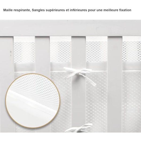 En vit ventilerande mesh 4-sidig stötfångare, för 4-panels säng