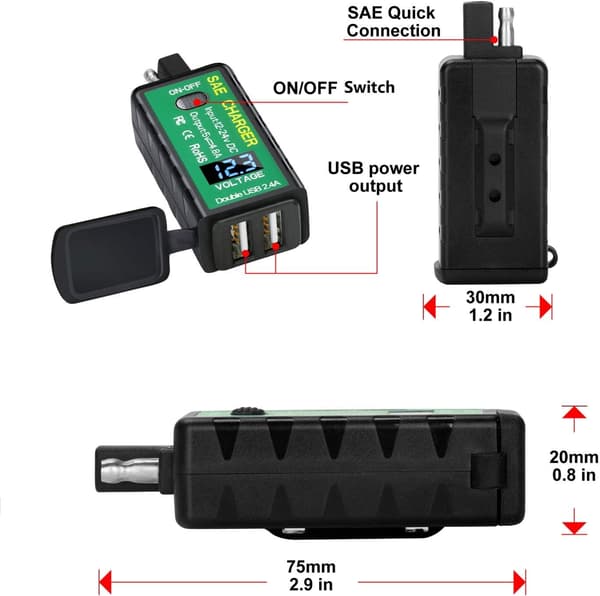 4.8A Motorcykel USB Telefonlader, SAE til USB Adapter med