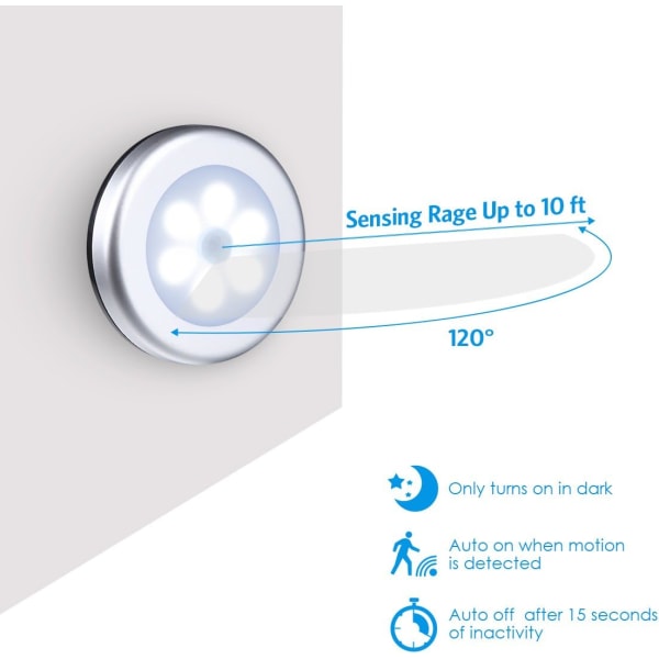 6 stk Oppgraderte Bevegelsessensorlys, Batteridrevet Ledningsfritt