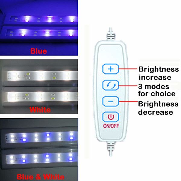 Akvarielampa LED, 3 justerbara ljuslägen, 180° justerbar lampskärm för korallrev, fiskdamm och växttillväxt