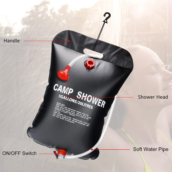 1 st Solarduschväska för Camping, 20L Bärbar Vikbar Utomhus