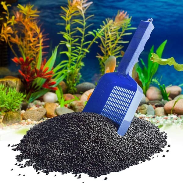 1 stk blå akvariumsand-spade plast multifunksjonell